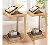 Tavolo laterale a forma di C con un rotolo 360 °, da 15,3 pollici tavolino in legno enorme per il divano, tavolo scrivania regolabile Il soggiorno, camera letto, cibo, scrittura, lettura(Log Color,2-P