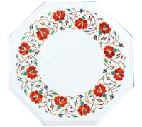 Tavolo Laterale In Marmo 12" Fatto A Mano Con Inlay In Pietre Semipreziose