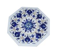 Tavolo Laterale In Marmo 15" Con Incastro Florale Pietra Dura Fatta A Mano