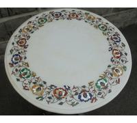 Tavolo Laterale In Marmo 18" Con Incastro Floreale Pietra Dura Fatto A Mano