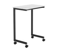 Tavolo laterale stretto a forma di C, design a vite invisibile, grande scrivania, facile da spostare, portatile, su ruote, per soggiorno e camera da letto (bianco + nero, 60 x 37 x 75 cm)