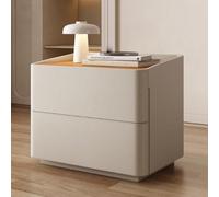 Tavolo laterale, tavolo da letto con cassetti, comodino in pelle di sella, design ad angolo arco di sicurezza, supporto per le legno in legno per pavimento, spazio di salvataggio, kaki, 50x40x50cm