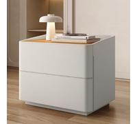 Tavolo laterale, tavolo da letto con cassetti, comodino in pelle di sella, design ad angolo arco di sicurezza, supporto per le legno in legno per pavimenti, spazio di salvataggio, beige, 50x40x50cm