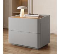 Tavolo laterale, tavolo da letto con cassetti, comodino in pelle di sella, design per angolo arco di sicurezza, supporto per le legno in legno per pavimento, spazio di salvataggio, grigio chiaro,