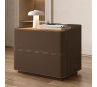 Tavolo laterale, tavolo da letto con cassetti, comodino in pelle di sella, design per angolo arco di sicurezza, supporto per le legno in legno per pavimento, spazio di salvataggio, marrone scuro,