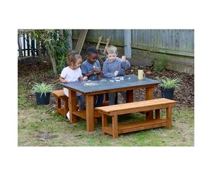 Tavolo-Lavagna Scrivibile con 2 Panche, Legno per Esterni