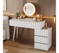 Tavolo LED con specchio, set di toletta bianco per camera da letto con 5 spaziosi Ders - Dimensioni: 100 x 127 x 40 cm (senza sgabello)