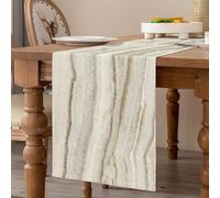 Tavolo Lino Runner Moderno Beige Marmo per Cucina - Decorativo Retrò da Pranzo o Cena - 33x183 cm Lavabile in Lavatrice