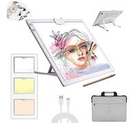 Tavolo Luminoso A3 con Custodia, Senza Fili, Funzionamento a Batteria, 3 Colori dimmerabili e 6 Livelli di luminosità, Lavagna Luminosa Ricaricabile per Pittura con Diamanti, Schizzi