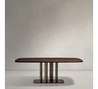 Tavolo Melvar in impiallacciato di noce e gambe con base in acciaio inox spazzolato 180 x 100 cm