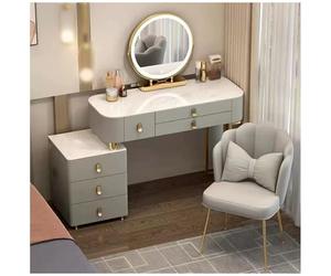 Tavolo moderno con specchio LED regolabile, statistica per il trucco dimmerabile, in legno massiccio con 6 ders, include sgabello, perfetto per la decorazione della camera da letto e del soggiorno.