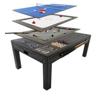 Tavolo Multigioco e da Pranzo 7-in-1 213 cm (7 ft) Grigio Effetto Legno con Biliardo, Tennis Tavolo, Air Hockey, Scacchi, Backgammon, Shuffleboard per Casa e Ufficio