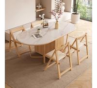 Tavolo Ovale Allungabile for 4 Sedie, Tavoli a Ribalta Bianchi for Piccoli Spazi con Ruote e Cassetto for Cucina, Appartamento, 43-92-140cm, Lunghezza Regolabile su 3 Livelli