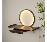 Tavolo per Altare a Parete, Altare Buddista con Luce a LED, mensola per Altare Fatta a Mano con Piastra Estraibile per incenso e offerte (Marrone Scuro, L: 15,7")