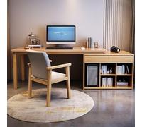 Tavolo per Computer con mobiletto per CPU, scrivania Moderna in Legno di caucciù per Ufficio, Robusta cassettiera da Lavoro per Uso in Camera da Letto, Naturale, 55" L x 23,5" P x 29,5" H