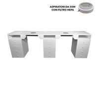 Tavolo per estetista manicure doppio con aspiratore filtro, aspirazione potente professionale 100W StarNail 5 Keopalia