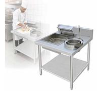 Tavolo per impanare il pollo fritto, postazione professionale per la preparazione di alimenti con vaschetta e cestello, piano di lavoro manuale in acciaio inossidabile per impanare(100*70*79cm)