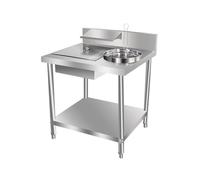 Tavolo per impanare in acciaio inox commerciale - stazione di preparazione per pollo fritto a 3 pozzetti, con contenitore e cestino per patatine fritte, ideale per ristoranti, case, hotel (80 x 70 x