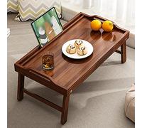 Tavolo per laptop in bambù: scrivania pieghevole per imparare con slot per tablet/telefono, servizio colazione, vassoio per snack con manici per camera da letto (60 x 35 x 28 cm, finitura noce)