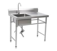 Tavolo per lavello indipendente in acciaio inox 201 con rubinetto a 360° e filtro di scarico 200 kg, set completo per cucina, caffetteria, ristorante, adatto per uso commerciale e domestico