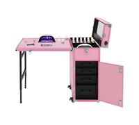 Tavolo per manicure arrotolabile, beauty car, organizer, beauty case con meccanismo di bloccaggio da tavolo e telecomando