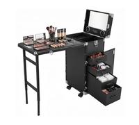 Tavolo per manicure con ruote, pieghevole, con 4 cassetti | In alluminio, portata 50 kg, con telecomando, Bluetooth, specchio e serratura, per saloni di unghie, spa e esterni