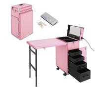 Tavolo per manicure, pieghevole, con telecomando e treno per trucco, con 4 cassetti, per tecnici domestici, spa, salone di bellezza, posto di lavoro, Colore: rosa., Moderno