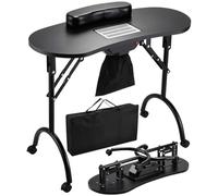 Tavolo per manicure pieghevole e portatile, postazione di lavoro con ruote bloccabili, cuscinetto per il polso del cliente e borsa per il trasporto, per uso domestico e salone