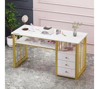 Tavolo per manicure scrivania per unghie per onicotecnico,Stazione per unghie moderna con texture marmorizzata con ripiani aperti ,Tavolo per unghie in legno per salone di bellezza e spa toletta