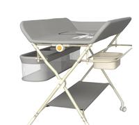 Tavolo per pannolini mobile - Piano da terra per bambini, pieghevole, altezza regolabile, cestino portaoggetti, ripiano e ruota bloccabile, 75 x 68 x 83-91 cm, grigio