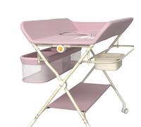Tavolo per pannolini mobile - Piano da terra per bambini, pieghevole, altezza regolabile, cestino portaoggetti, ripiano e ruota bloccabile, 75 x 68 x 83-91 cm, rosa