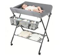 Tavolo per pannolini pieghevole Bebe, tavolo per pannolini pieghevole con cintura di sicurezza e cesto portaoggetti, altezza regolabile in 3 posizioni, cassettiera per pannolini portatile, carico 25