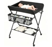 Tavolo per pannolini pieghevole Bebe, tavolo per pannolini pieghevole con cintura di sicurezza e cesto portaoggetti, altezza regolabile in 3 posizioni, cassettiera per pannolini portatile, carico 25