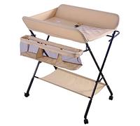 Tavolo per pannolini pieghevole e portatile, tavoli a strati mobili con borsa portaoggetti, cintura di sicurezza e portaoggetti sotto - Jacent, cura per neonati con ruote (80 x 66 x 98 cm/rosa chiaro)