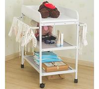 Tavolo per pannolini pieghevole e portatile, tavoli a strati mobili con borsa portaoggetti, cintura di sicurezza e portaoggetti sotto jacent, cura per neonati con ruote (84 x 72 x 90 cm)