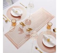 Tavolo per runner realizzato in PVC con aspetto intrecciato resistente al calore, per tavolo nordico decorazione della casa (oro rosa)