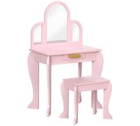 Tavolo Per Trucco Per Bambine 3-6 Anni Con Sgabello, Cassetti E Specchio Coordinato In Acrilico, Rosa