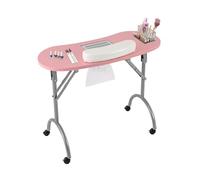 Tavolo per unghie con aspirazione, tavolo per manicure, pieghevole, con ruote e cuscinetti da polso e borsa per il trasporto, tavolo per manicure, per saloni e casa, rosa