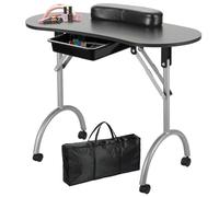 Tavolo per Unghie Portatile Pieghevole, Tavolo per Unghie Professionale per la Casa con Cuscinetto per Polsi, 4 Ruote Bloccabili, Borsa per Il Trasporto,Black1~with Drawers