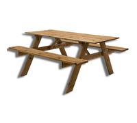 Tavolo Picnic in Legno Impregnato, 164x150x77 cm, con Panche Integrate, 6 Posti