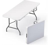 Tavolo Pieghevole A Metà, Piano In Plastica E Gambe In Acciaio For Picnic, Feste, Eventi In Giardino, Da Dividere A Metà For Un Facile Trasporto, Uso Interno Ed Esterno.