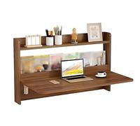 Tavolo pieghevole a parete con ripiano portaoggetti, scrivania galleggiante 2 in 1 per laptop per piccoli spazi, casa, ufficio, camera da letto, cucina, marrone, 60 x 46 x 60 cm