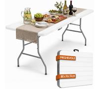 Tavolo Pieghevole Bianco Effetto Legno Resistente Tavolino Esterno 180x74x74cm
