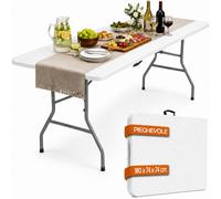 Tavolo Pieghevole Bianco Polyrattan Resistente Tavolino da Esterno 180x74x74cm