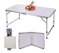 Tavolo pieghevole da 120 cm, tavolo da campeggio per picnic, scrivania da studio per computer portatile, con maniglia per il trasporto, 3 altezze regolabili, bianco 120x60x70-62-55cm