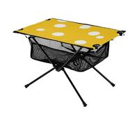 Tavolo pieghevole da campeggio circolare bianco a pois su sfondo giallo, tavolo da viaggio con borsa per il trasporto, per esterni, spiaggia, barbecue, viaggi