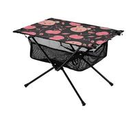 Tavolo pieghevole da esterno nero e pesca, ciliegia e orso, piccolo tavolo da campeggio mobile con borsa per il trasporto, per esterni, spiaggia, barbecue, viaggi