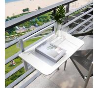 Tavolo Pieghevole da Parete in Pietra, Tavoli Pieghevole Regolabile in Altezza per Ringhiere di Balconi, Scrivania da Esterno Salvaspazio con Staffa in Metallo(Bianco,100 * 35cm/39.4 * 13.8in)