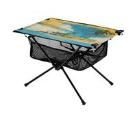 Tavolo pieghevole da spiaggia blu cielo e mare giallo sabbia spiaggia con pochi alberi di cocco verde robusto tavolo da spiaggia con borsa per il trasporto per barbecue campeggio cucina