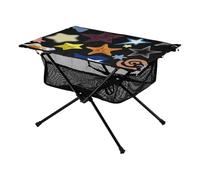 Tavolo pieghevole da spiaggia, design colorato, con stelle, ultra compatto, per vacanze al mare, con borsa per riporre oggetti per cucina all'aperto e picnic